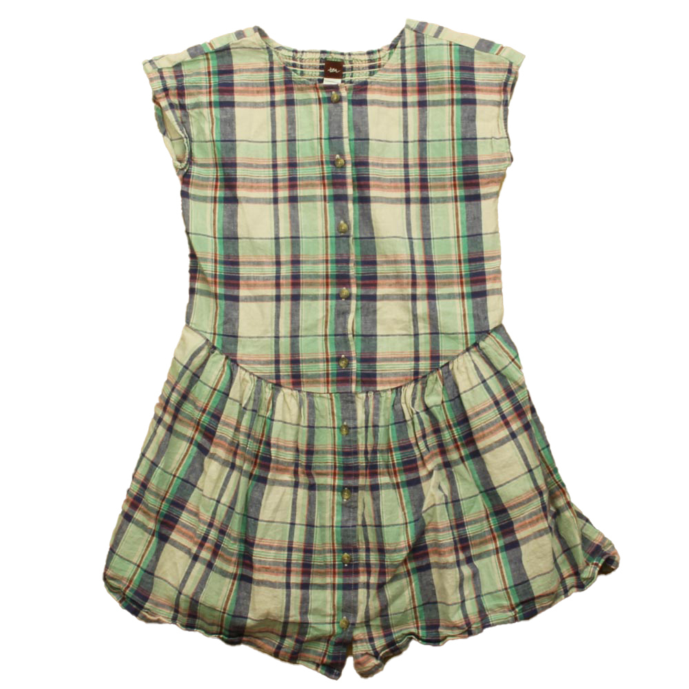 Tea Collection Girls Green | Blue Plaid Dress size: 10 Years